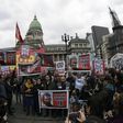 Relatives of disappeared Santiago Maldonado attend a protest in front of the Argentine Congress in Buenos Aires on August 7, 2017