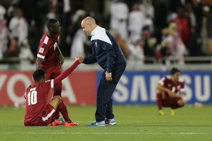 Qatar's under-23 Spanish coach Felix Sanchez (C) was "formally appointed" as head coach to Qatar, replacing Fossati who surprisingly resigned last month