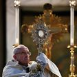 Pope Francis celebrates mass after a procession through Rome, on June 18, 2017