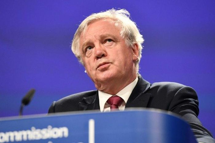 Britain's Brexit Minister David Davis addresses a press conference at the end of the first day of Brexit negotiations at the European Commission in Brussels on June 19, 2017