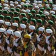 Iranian soldiers march during a parade marking the country's Army Day on April 18, 2017 in Tehran