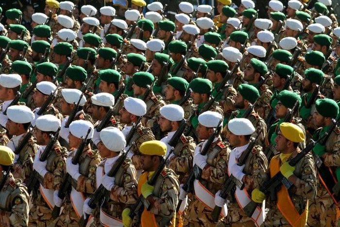 Iranian soldiers march during a parade marking the country's Army Day on April 18, 2017 in Tehran