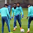 Chelsea players take part in a training session at their Cobham training facility in Stoke D'Abernon, southwest of London, on March 8, 2016