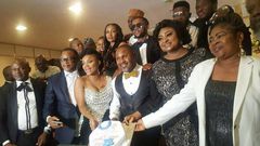 Saidi Balogun in a picture with guests who attended his dinner party.