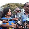 Nairobi Governor Dr Evans Kidero with Nairobi Weman Representative candidate Esther Passaris address the media after attending a church service at Regina Caeli Catholic Church in Karen.