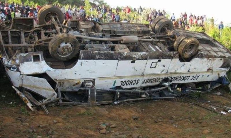The school bus involved in an accident in Kabarnet, June 16, 2017.