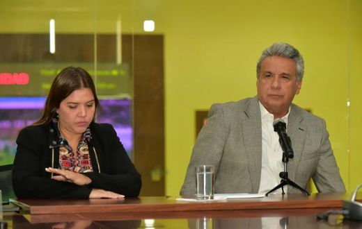 A file picture taken on April 13, 2018 shows Ecuadoran President Lenin Moreno (R) and Vice President Alejandra Vicuna