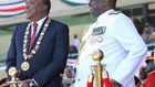 President Uhuru adorning his CGH medal with General Mwathethe during 2017 Jamhuri Day celebrations