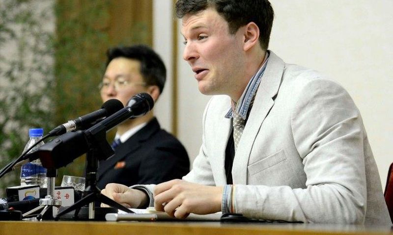 North Korea says it released US student Otto Warmbier, shown after his arrest in Pyongyang, 'on humanitarian grounds'