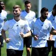 Timo Werner (C) participates in a Germany training session on the eve of their 2017 Confederation Cup match against Australia in Sochi
