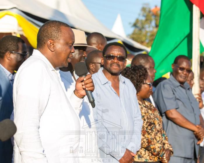 President Uhuru Kenyatta addressing Kisumu County residents during a recent visit