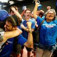 Supporters of Israeli politician Avi Gabbay celebrate after he was elected leader of Israel's main opposition Labour Party in the coastal city of Tel Aviv on July 10, 2017