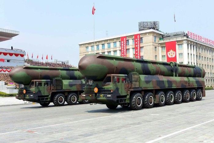 North Korea's military displays ballistic missiles during a parade in Pyongyang