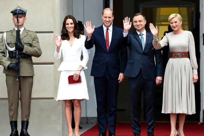 Prince William and his wife Kate at the Polish presidential palace with President Andrzej Duda and his wife Agata Kornhauser-Duda