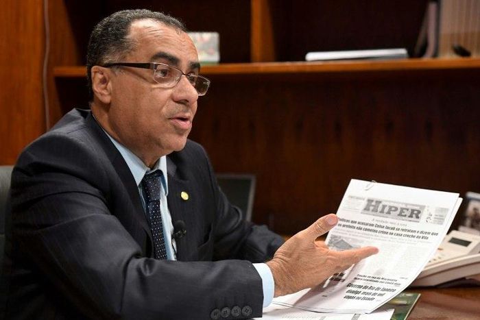 Brazilian congressman Celso Jacob, from the Brazilian Democratic Movement Party, speaks during an interview with AFP in his office at the Lower House in Brasilia