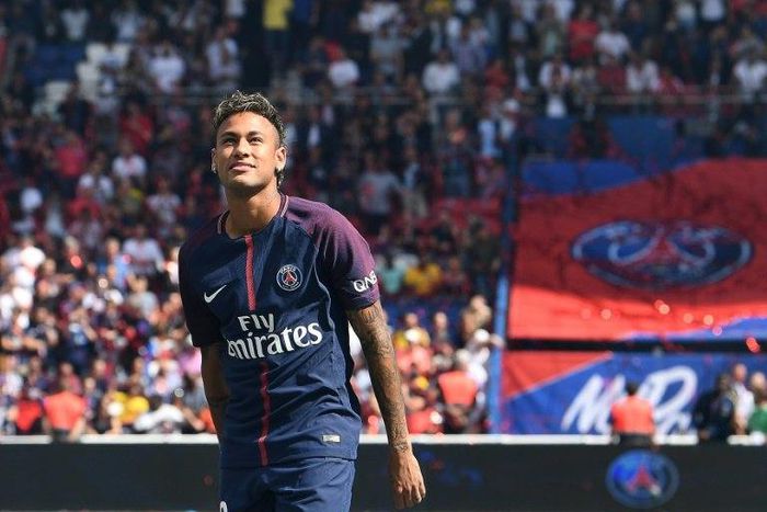 Paris Saint-Germain's Brazilian forward Neymar pictured during his presentation to the fans at the Parc des Princes stadium in Paris on August 5, 2017
