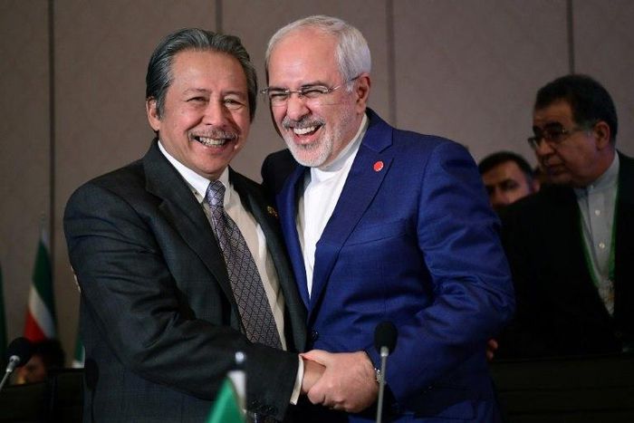 Iranian Minister of Foreign Affairs Mohammad Javad Zarif (R) and Malaysian foreign minister Dato Sri Anifah Aman were among those attending the special meeting of the Organisation of Islamic Cooperation