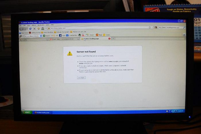 Computer screen with an error message