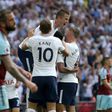 Tottenham Hotspur's Dele Alli celebrates with teammates after scoring a goal during their English Premier League match against Burnley, at Wembley Stadium in London, on August 27, 2017