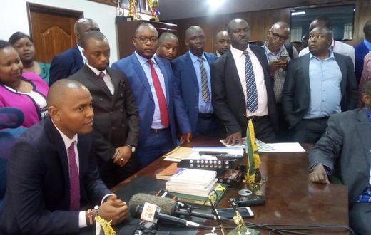 Nairobi County MCAs on Tuesday with Nairobi County Assembly Majority Chief Whip Chege Mwaura who was elected the new temporary speaker.