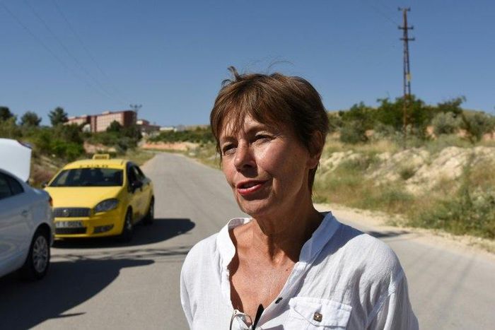 The mother of French photographer Mathias Depardon, Daniele Van de Lanotte, speaks to AFP in Gaziantep, Turkey, on June 8, 2017