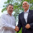 US Vice President Mike Pence, seen in this handout meeting with Colombia's President Juan Manuel Santos in Cartagena, is on a Latin American tour dominated by concerns over Venezuela