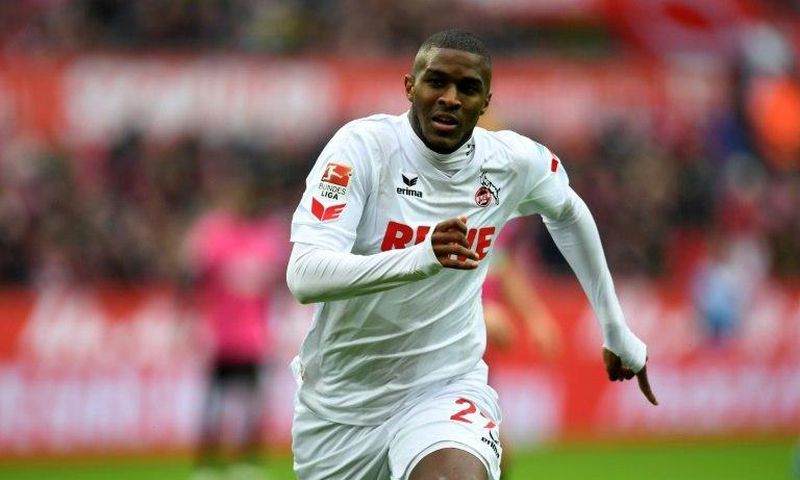 Cologne's French striker Anthony Modeste reacts during the German first division Bundesliga football match against Hertha BSC Berlin March 18, 2017