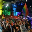A file photo shows people celebrating the approval of a civil unions bill in the Maltese capital on April 14, 2014