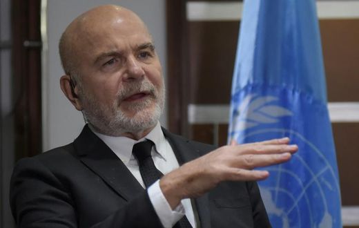 Michel Forst, UN Special Rapporteur on the situation of human rights defenders, speaks during an interview with AFP in Bogota on December 3, 2018