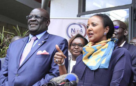 Education CS Amina Mohammed with Knec Chairman Professor George Magoha