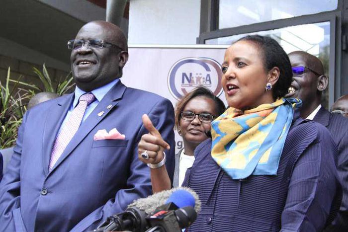 Education CS Amina Mohammed with Knec Chairman Professor George Magoha
