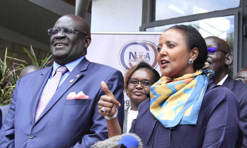 Education CS Amina Mohammed with Knec Chairman Professor George Magoha