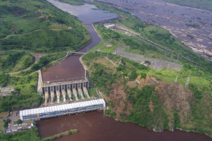 The Inga 1 (rear) and Inga 2 (front) power plants dams are seen on the Congo river in 2013, which the Inga 3 project would complement