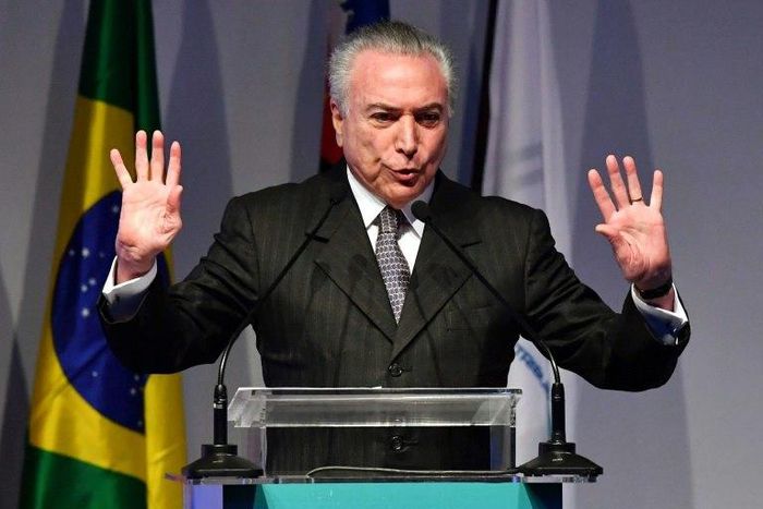 Brazil's President Michel Temer delivers a speech in Sao Paulo, Brazil, on August 8, 2017
