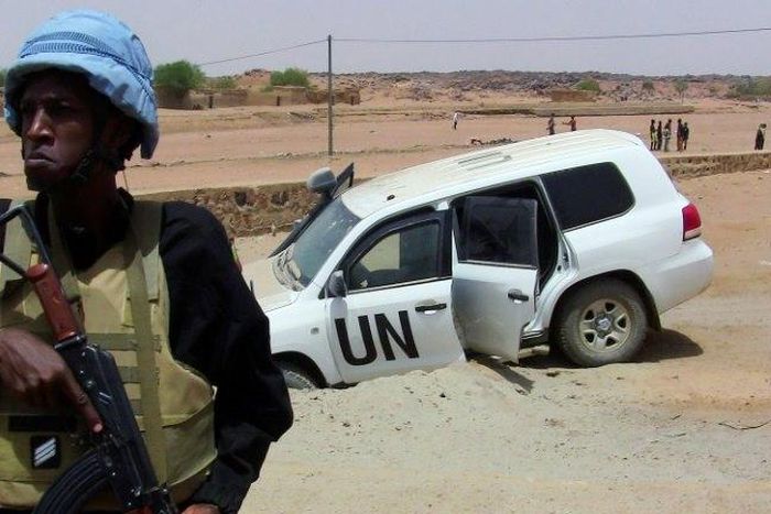 A UN vehicle after it drove over an explosive device last July in northern Mali