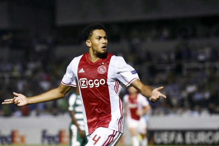 Ajax's Dutch defender Jairo Riedewald celebrates after scoring during Europa League group match against Panathinaikos in Athens on September 15, 2016