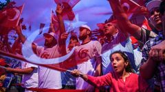 People mark the first anniversary of a failed coup attempt on July 16, 2017 at Taksim Square in Istanbul
