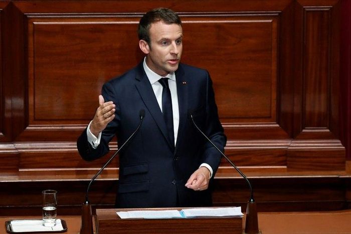 French President Emmanuel Macron addresses a special congress of the National Assembly and Senate at the Palace of Versailles on the outskirts of Paris, on July 3, 2017