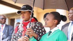 Education CS Amina Mohamed at a girls school during the 2018 KCSE exam (Twitter)