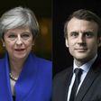French president Emmanuel Macron (R) and British Prime Minister Theresa May are both expected to attend Tuesday's friendly at the Stade de France, according to Macron's own diary
