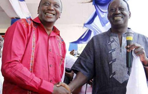 File image of President Uhuru Kenyatta with Raila Odinga