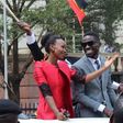 A past photo of Bobi Wine with his wife Barbie. The Ugandan politician caused excitement after landing at JKIA Nairobi