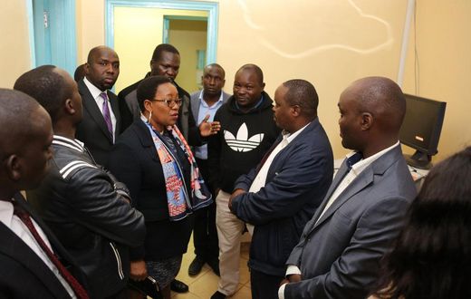 Health CS Sicily Kariuki speaks with Elgeyo Marakwet Governor Alex Tolgos