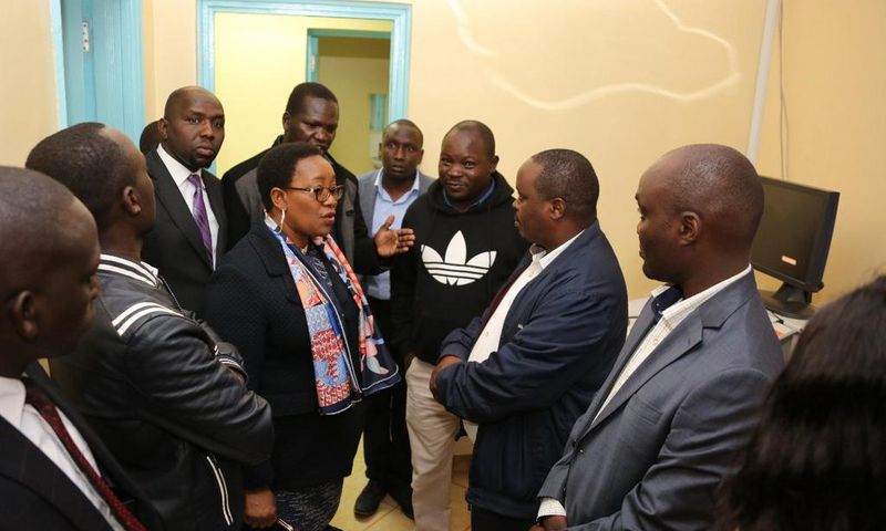 Health CS Sicily Kariuki speaks with Elgeyo Marakwet Governor Alex Tolgos