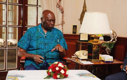 Former President Daniel Arap Moi during a past meeting with Mombasa Governor Hassan Joho