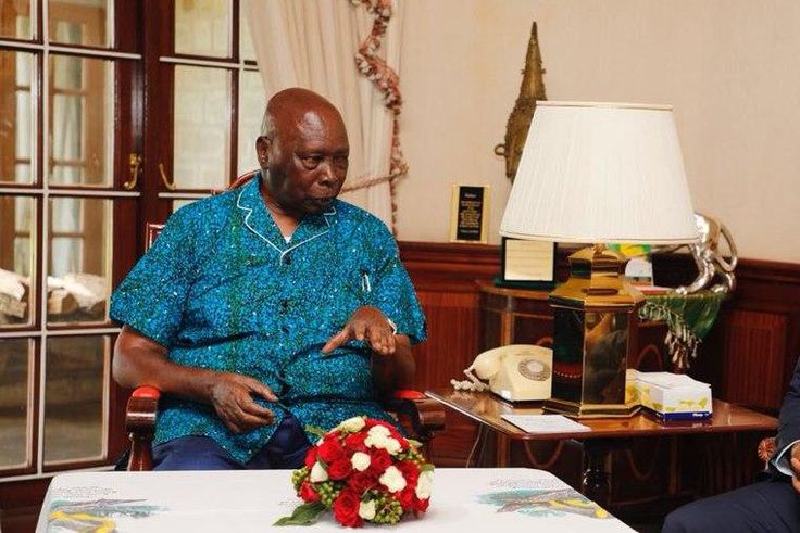 Former President Daniel Arap Moi during a past meeting with Mombasa Governor Hassan Joho