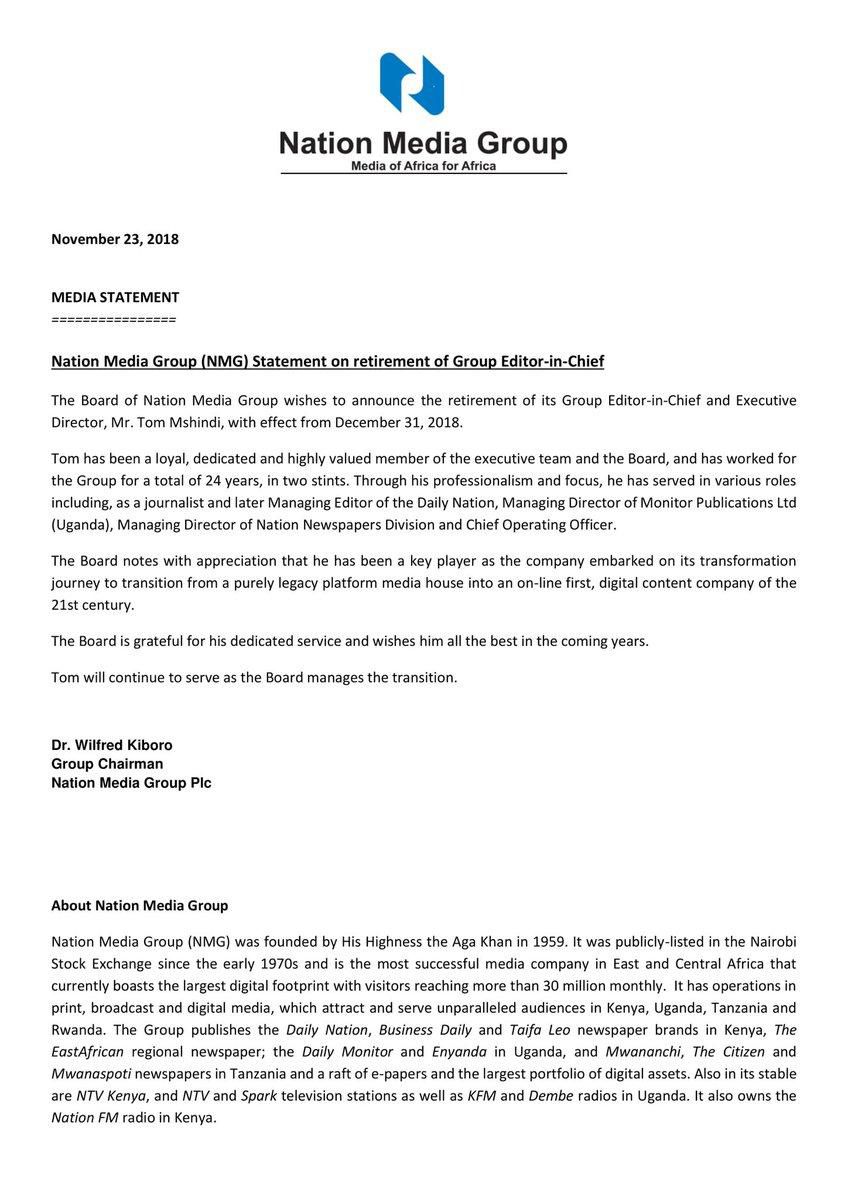 Nation Media Boss resigns