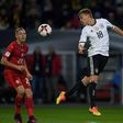 Germany's midfielder Joshua Kimmich (C) pictured on October 8, 2016, earned Germany a come-from-behind 1-1 draw against Denmark in a warm-up for a World Cup qualifier and Confederations Cup campaign