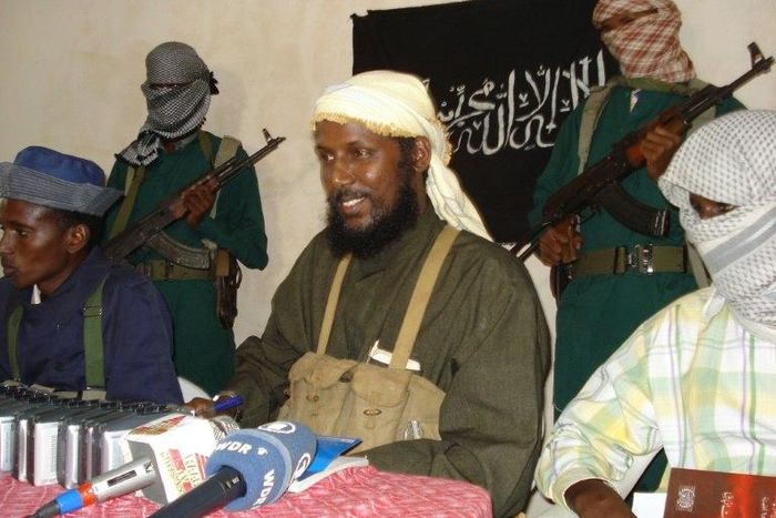 Former Shabaab deputy leader and spokesman Muktar Robow (centre), pictured in 2008