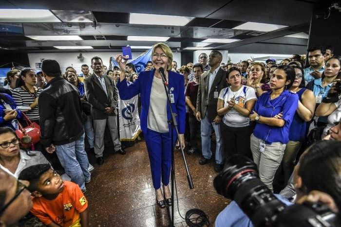 Venezuela's Attorney General Luisa Ortega speaks to General Prosecutor's office workers in Caracas on June 19, 2017